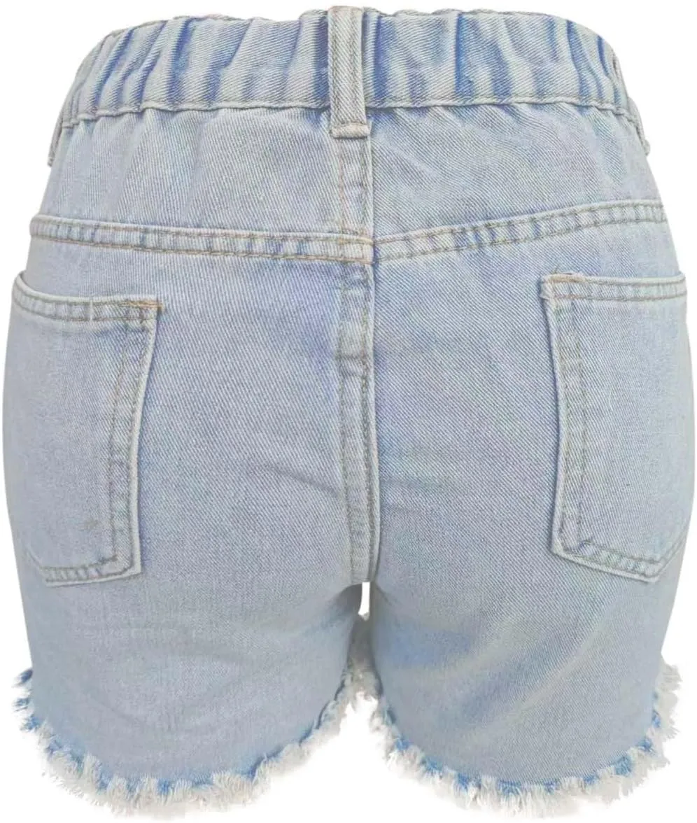 Womens Mid Waist Jean Shorts High Waist Casual Washed Frayed Tassel Destroy Plus Size Ripped Denim Shorts XS-XL