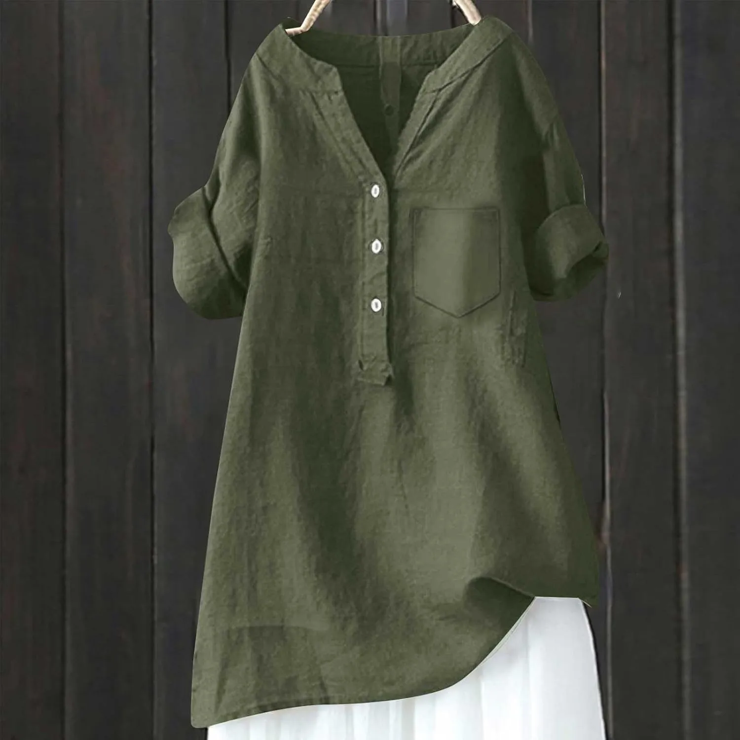 Women's Short Sleeve Cotton Linen Shirts Casual V Neck Soft T Shirts Floral Loose Fit Summer Tshirts