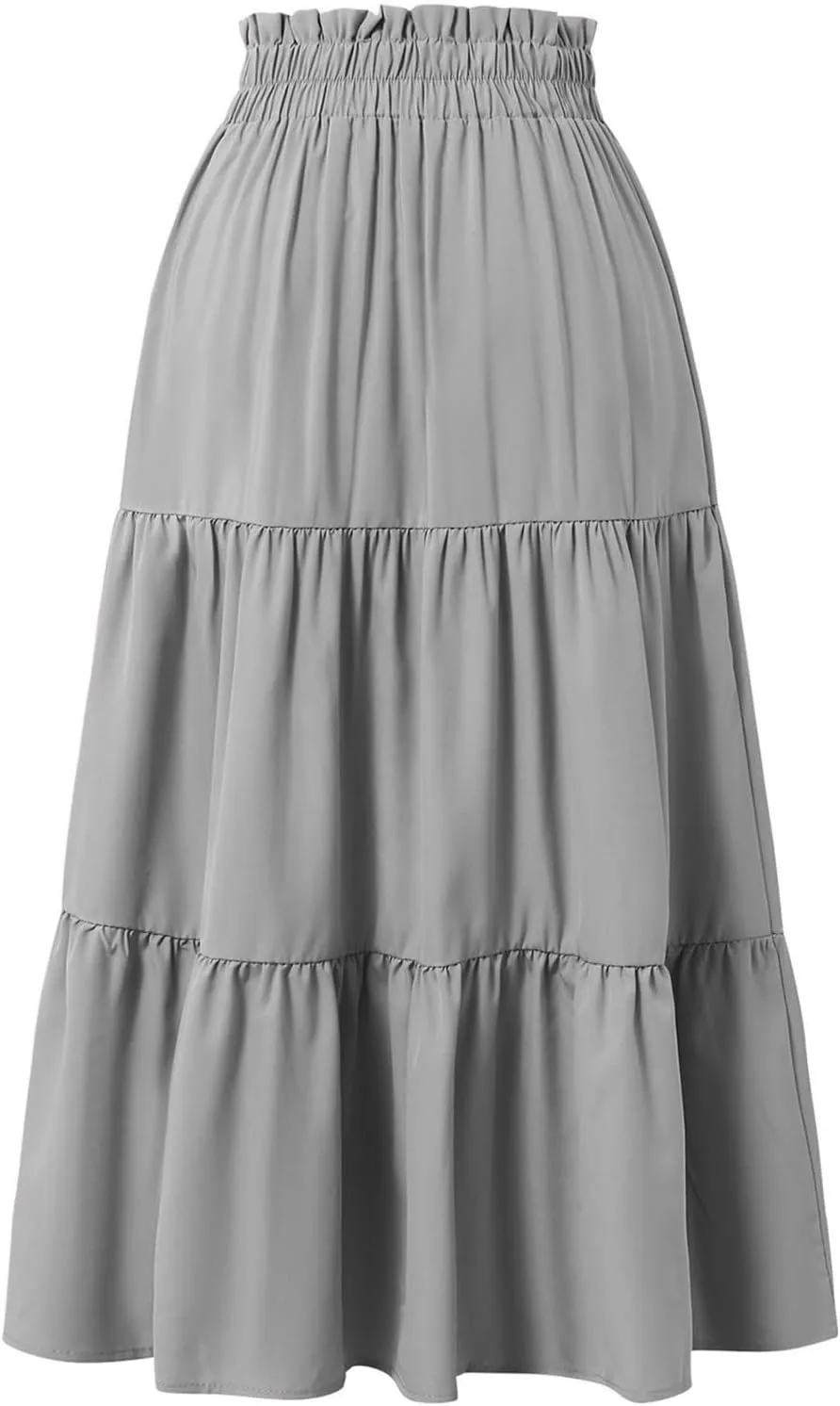 Womens Skirt Summer Drawstring High Waist Midi Skirt Work A-Line Floral Print Layered Tiered Ruffle Skirts Knee Length