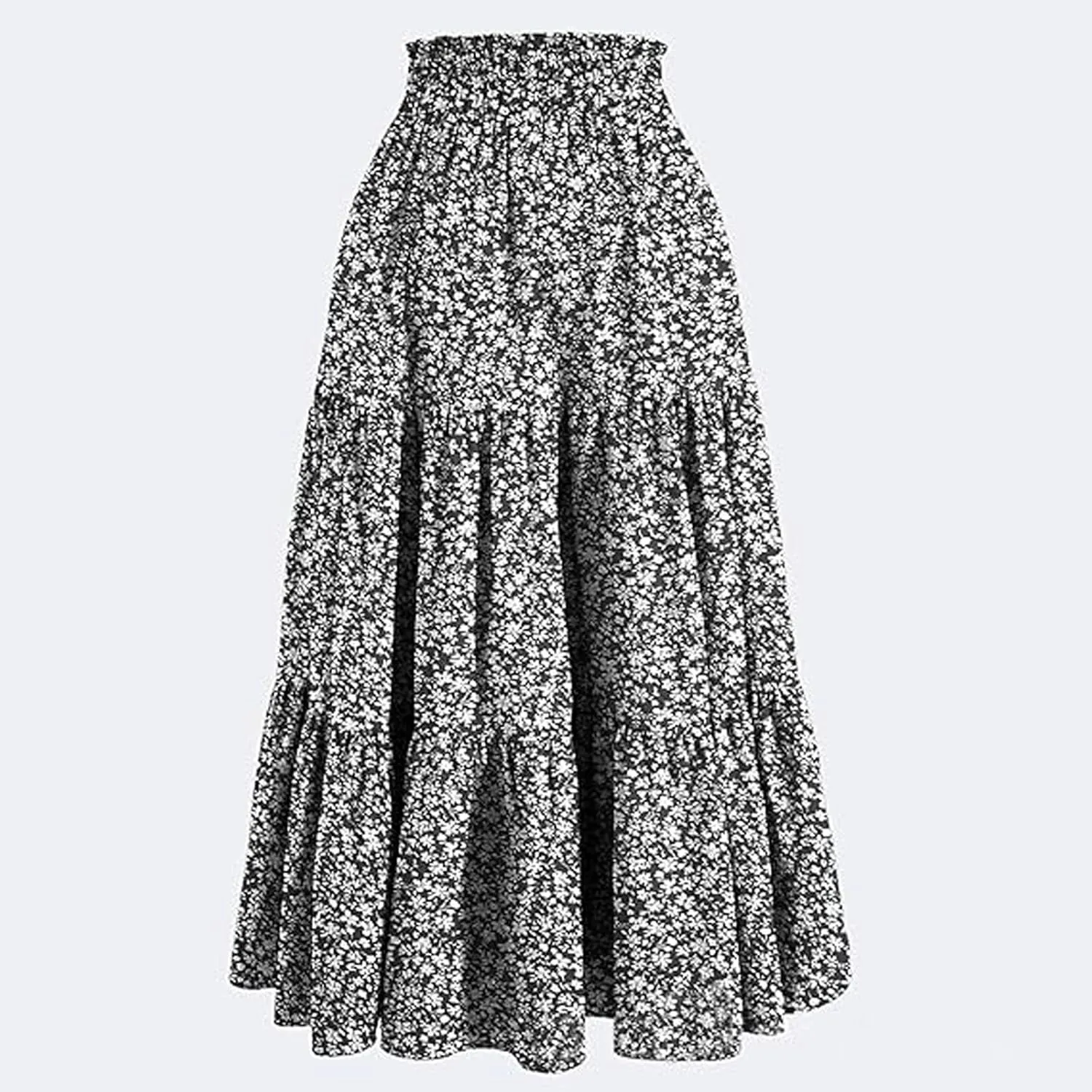Women's Smocked Elastic High Waist Maxi A Line Skirt Floral Boho Long Skirts with Pockets 2025 Summer Beach Vaction Fashion