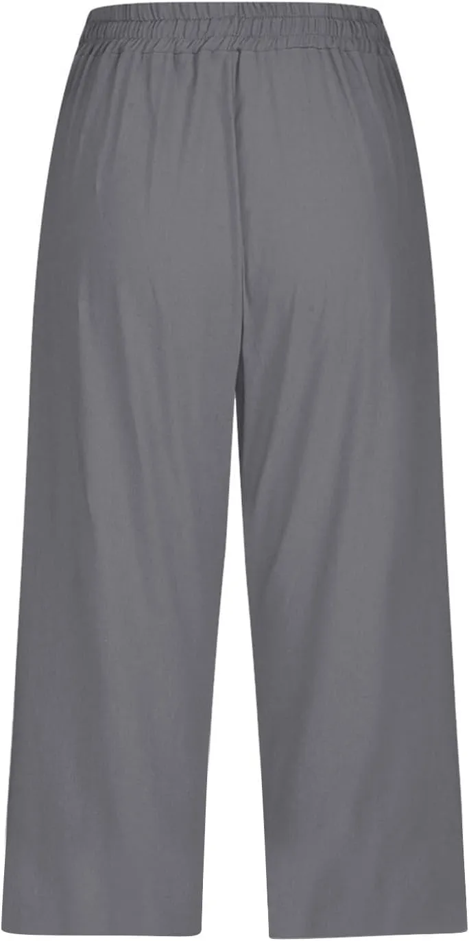 Womens Summer Bermuda Linen Shorts Knee Length Lightweight Loose Summer Casual Shorts with Pockets