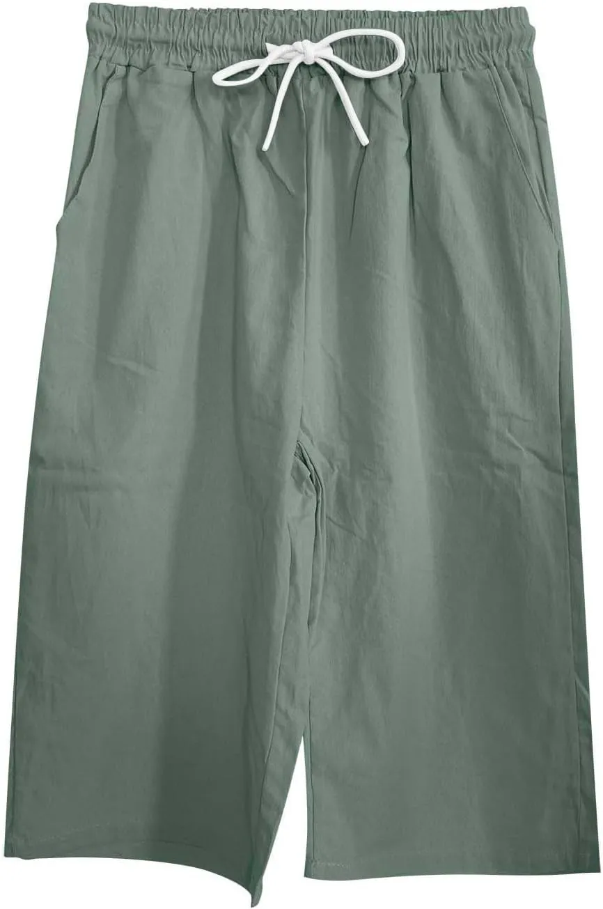 Womens Summer Bermuda Linen Shorts Knee Length Lightweight Loose Summer Casual Shorts with Pockets