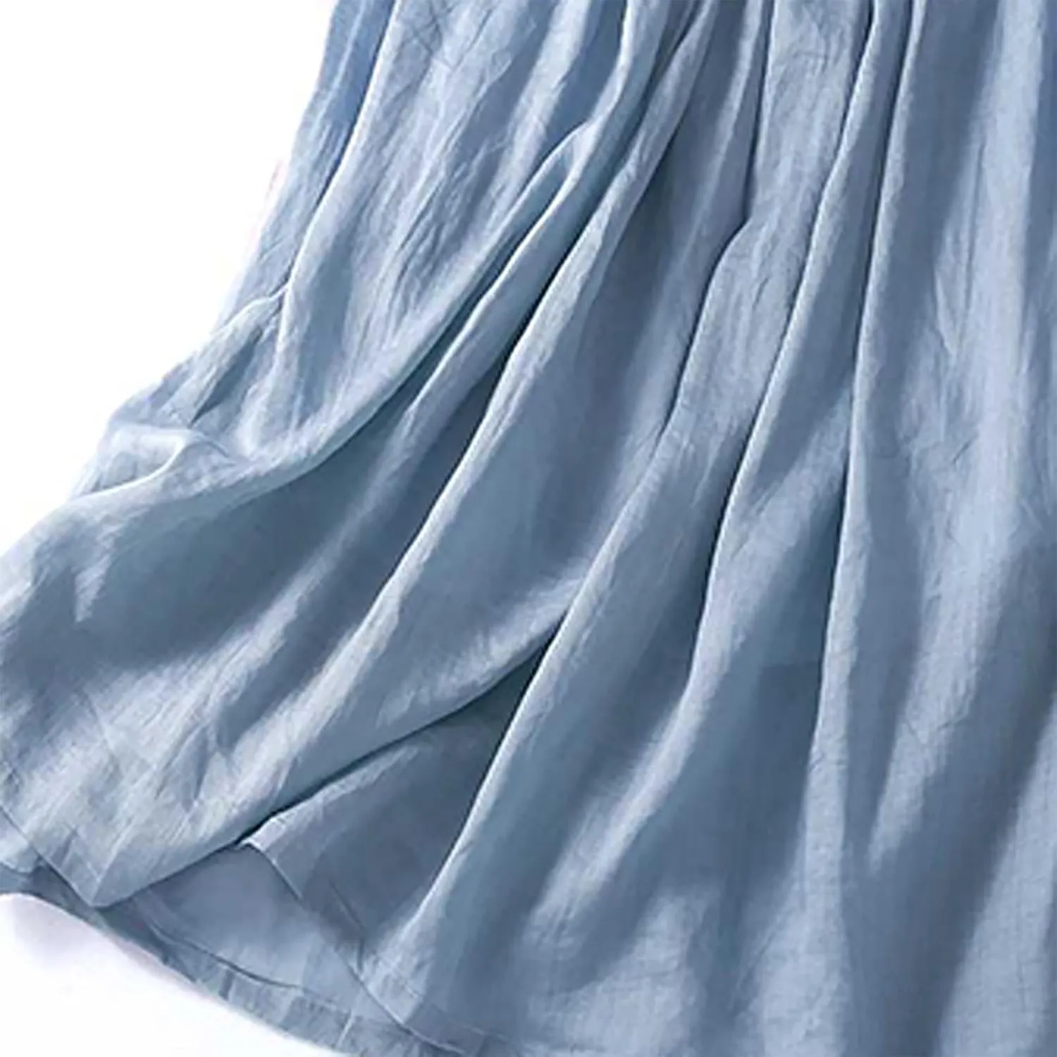 Women's Summer Boho Maxi Skirt Drawstring Waist A-Line Flowy Beach Long Skirts Cotton Linen Pleated Swing Dresses
