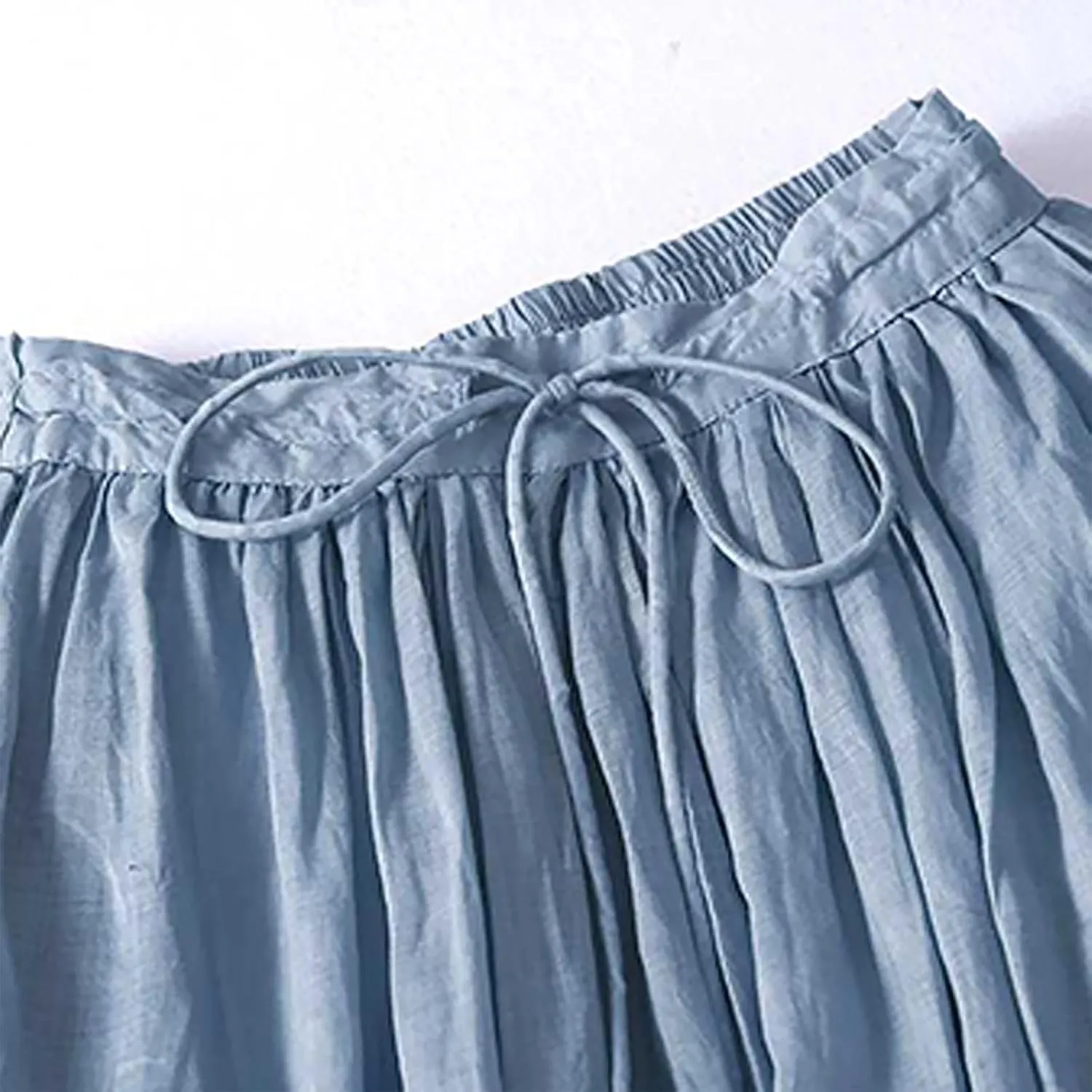 Women's Summer Boho Maxi Skirt Drawstring Waist A-Line Flowy Beach Long Skirts Cotton Linen Pleated Swing Dresses