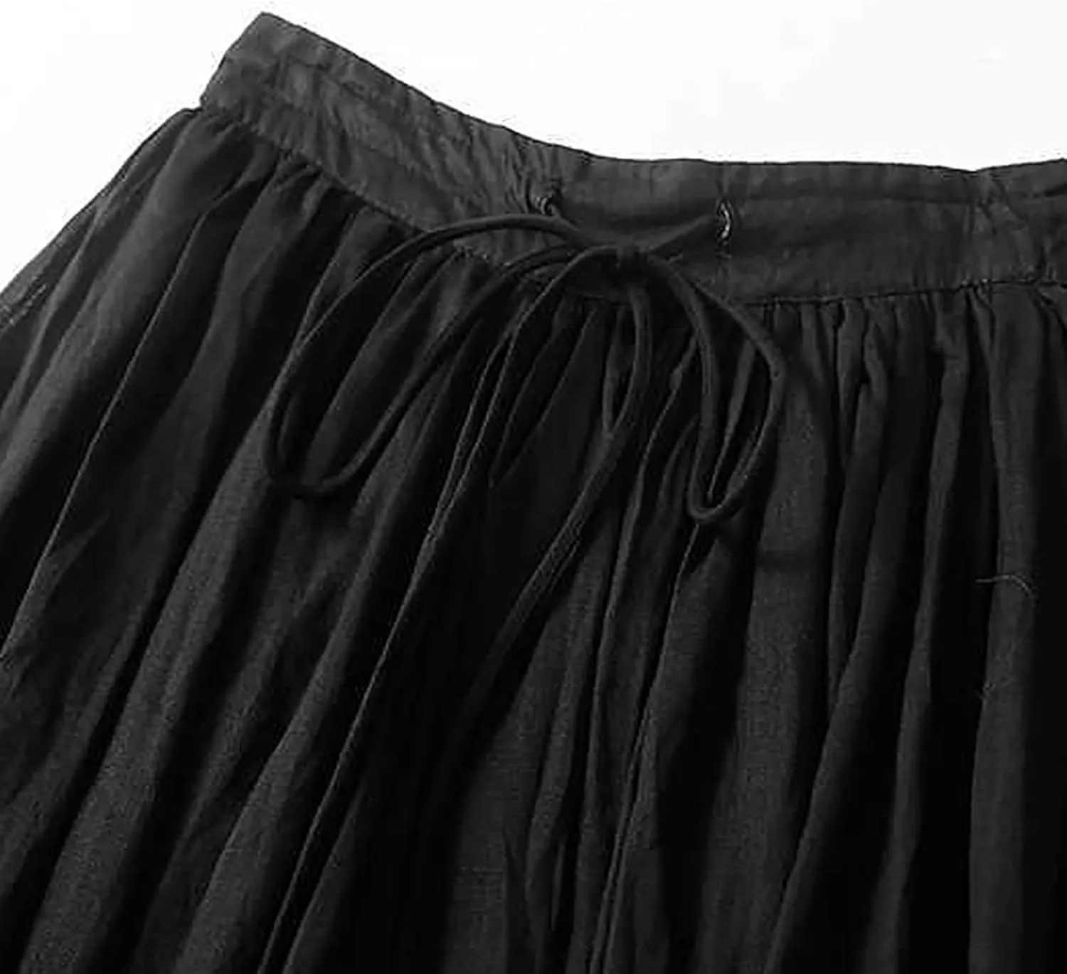 Women's Summer Boho Maxi Skirt Drawstring Waist A-Line Flowy Beach Long Skirts Cotton Linen Pleated Swing Dresses