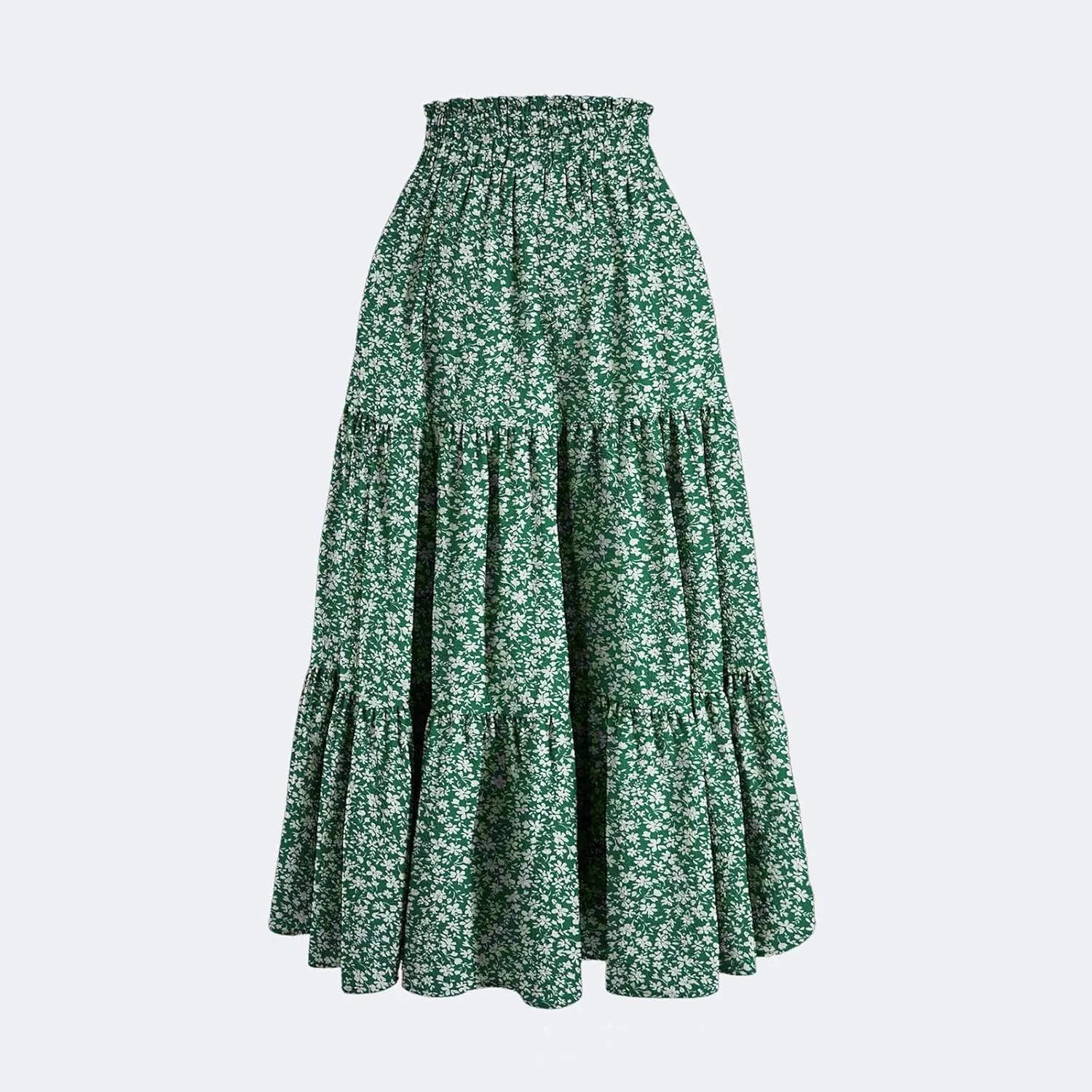 Womens Summer Casual A-Line Long Skirt Tiered High Waist Beach Outfits Elastic Waist Bohemian Print Maxi Skirt