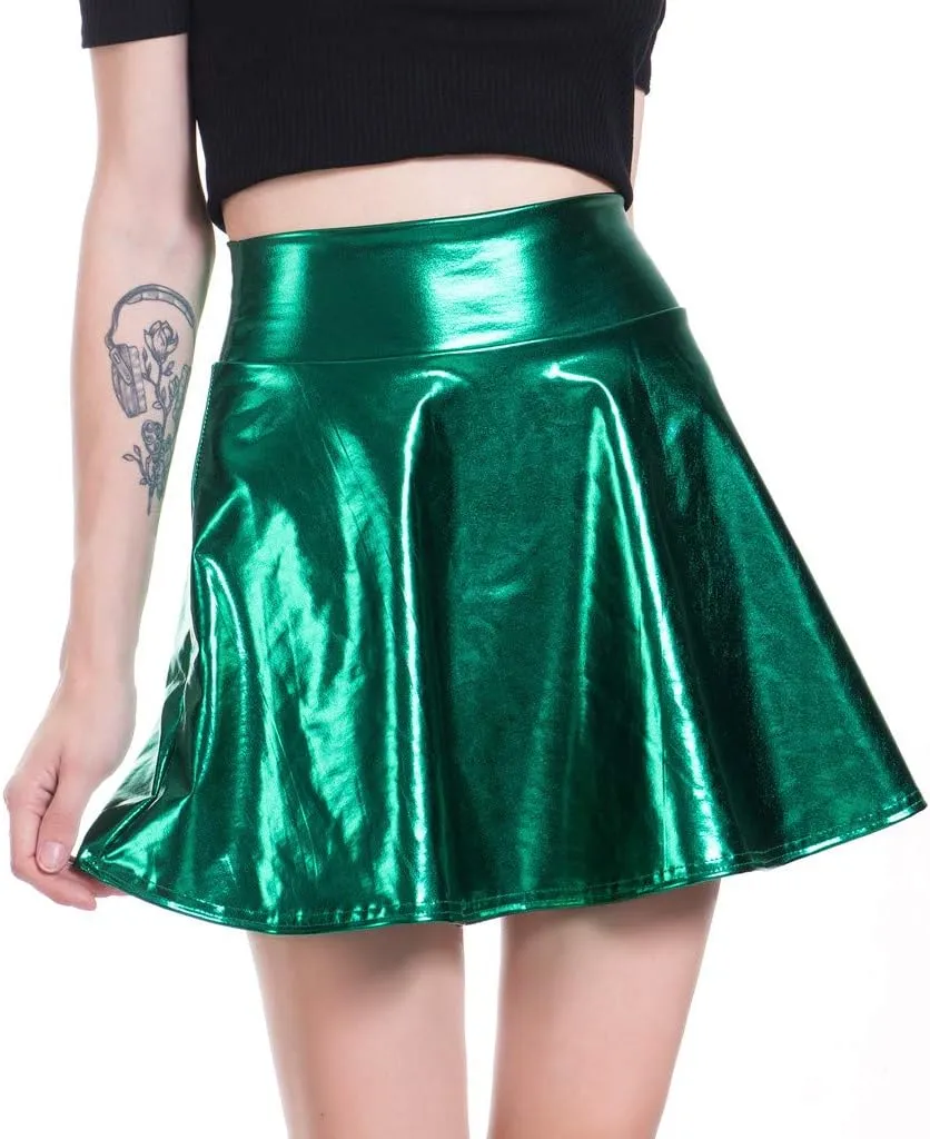 Women's Summer Casual Loose Trendy Elastic High Waist Solid Color Sequins Pleated Party Dance Performance Skirts