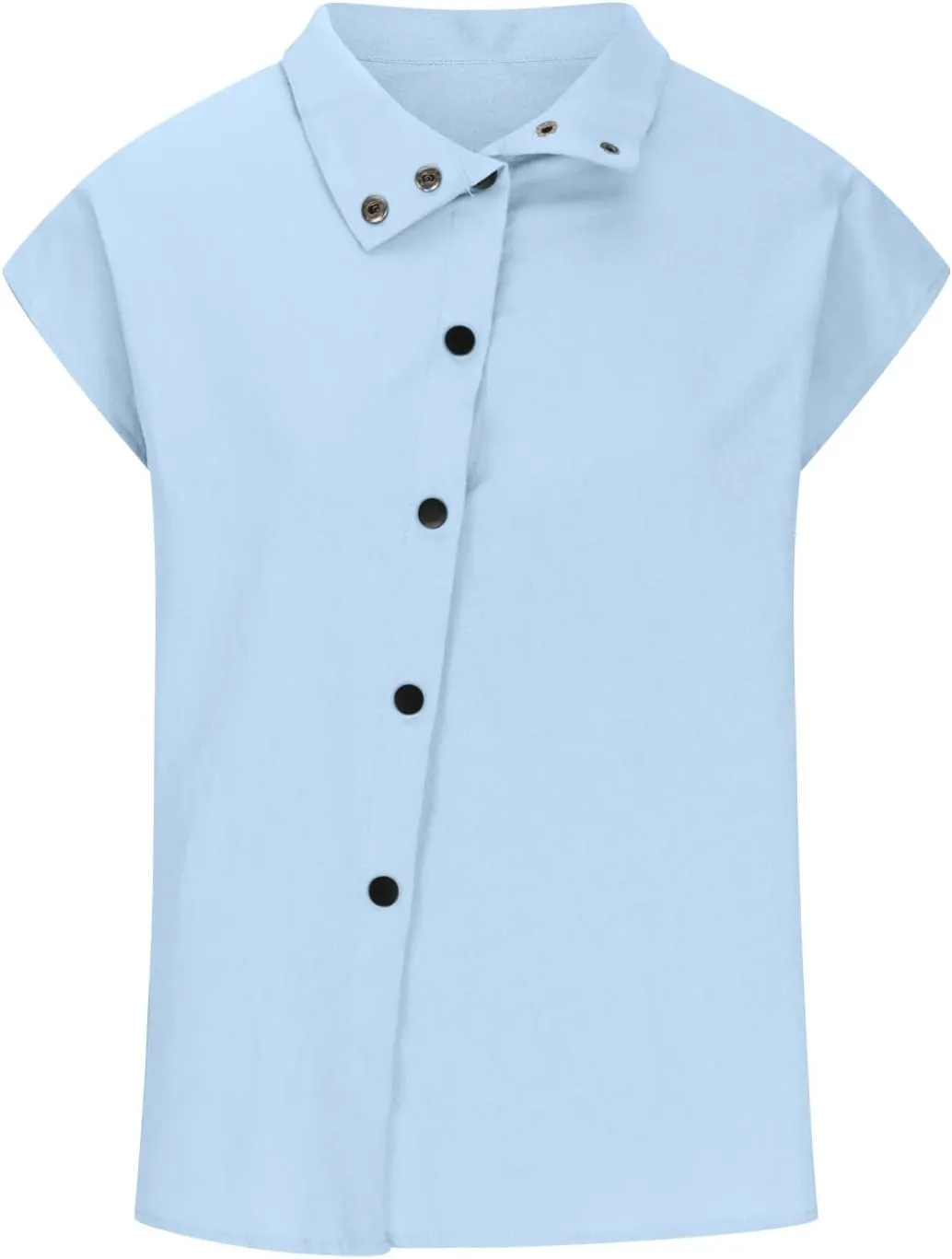 Womens Summer Cotton Linen Tops Cap Sleeve Mock Neck Casual Loose Fit Blouses Hollow Out Comfy Tshirts Shirts