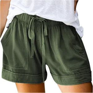 Women's Summer Shorts Casual Trendy Pockets Shorts Drawstring Elastic Waist Loose Short Pants Beach Vacation Outfits