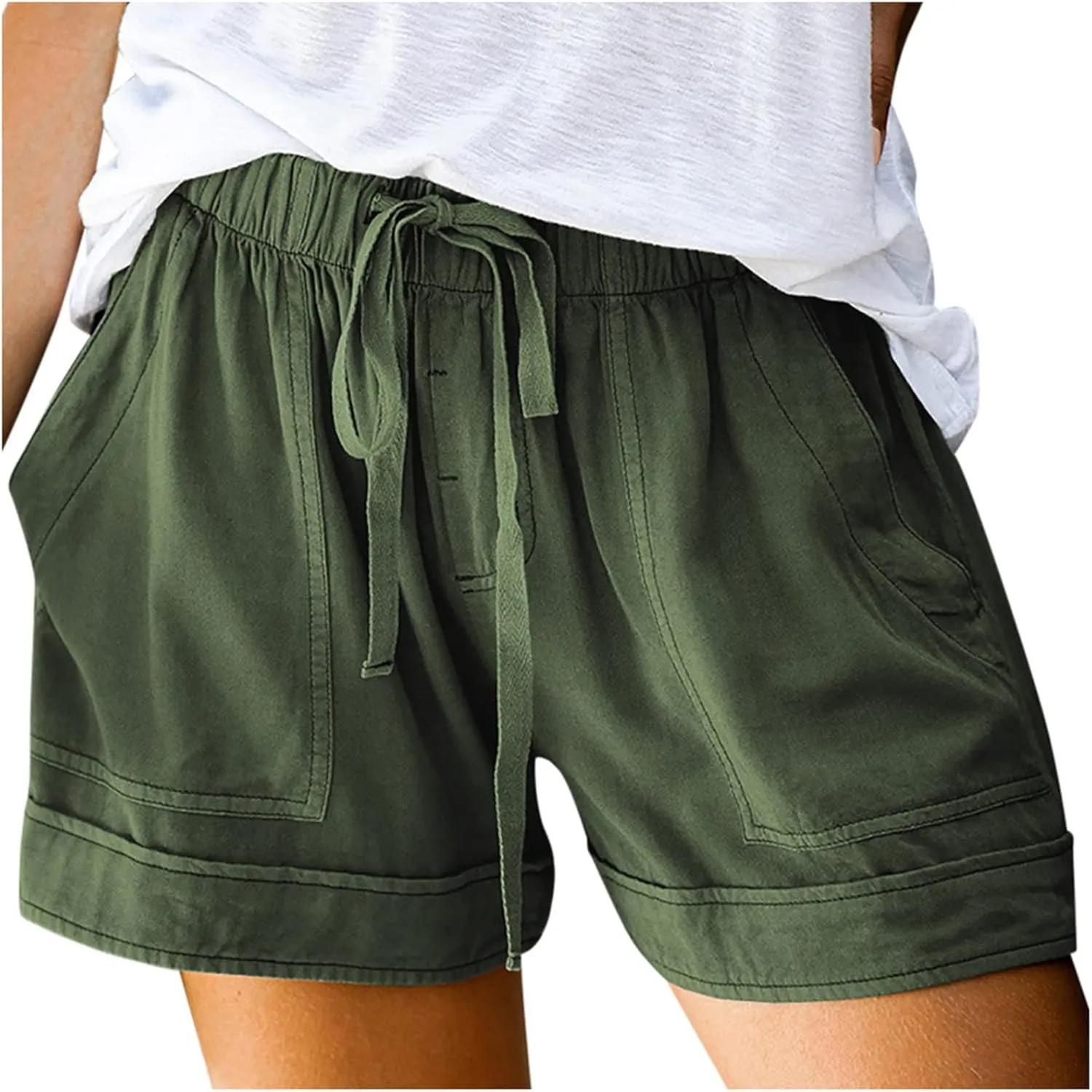 Women's Summer Shorts Casual Trendy Pockets Shorts Drawstring Elastic Waist Loose Short Pants Beach Vacation Outfits