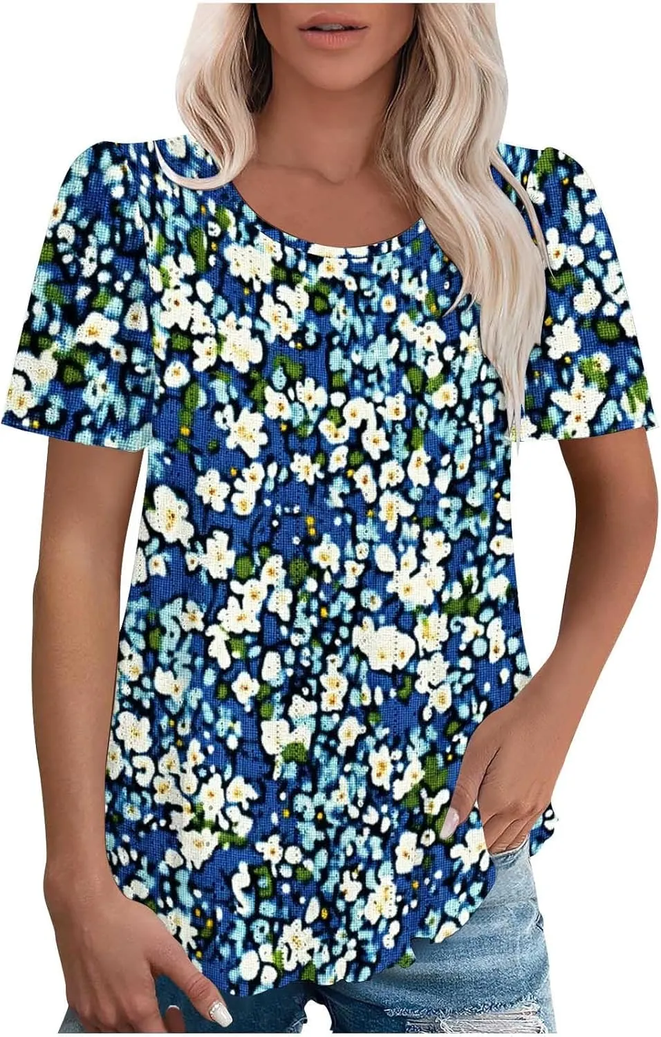 Womens Summer Tops Trendy Boho Floral Blouses Crewneck T-Shirts Casual Loose Tunic Blouses Going Out Basic Tees