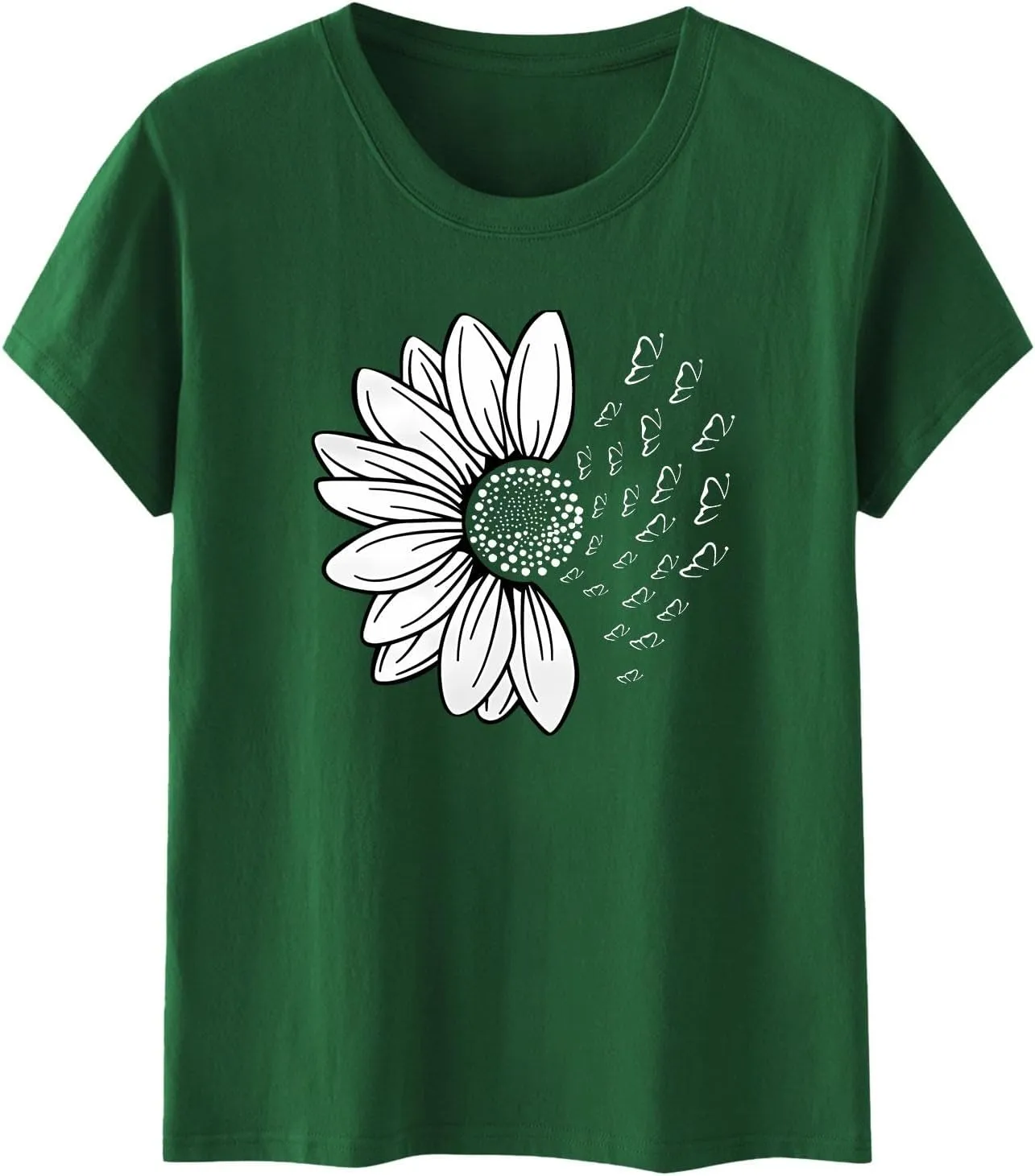 Womens Sunflower Butterfly Graphic T Shirts Plus Size Summer Short Sleeve Crewneck Tees Casual Loose Lightweight Top