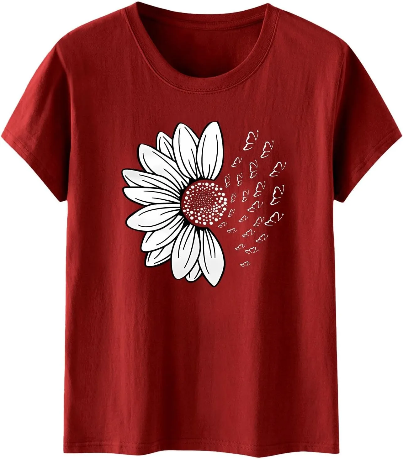 Womens Sunflower Butterfly Graphic T Shirts Plus Size Summer Short Sleeve Crewneck Tees Casual Loose Lightweight Top