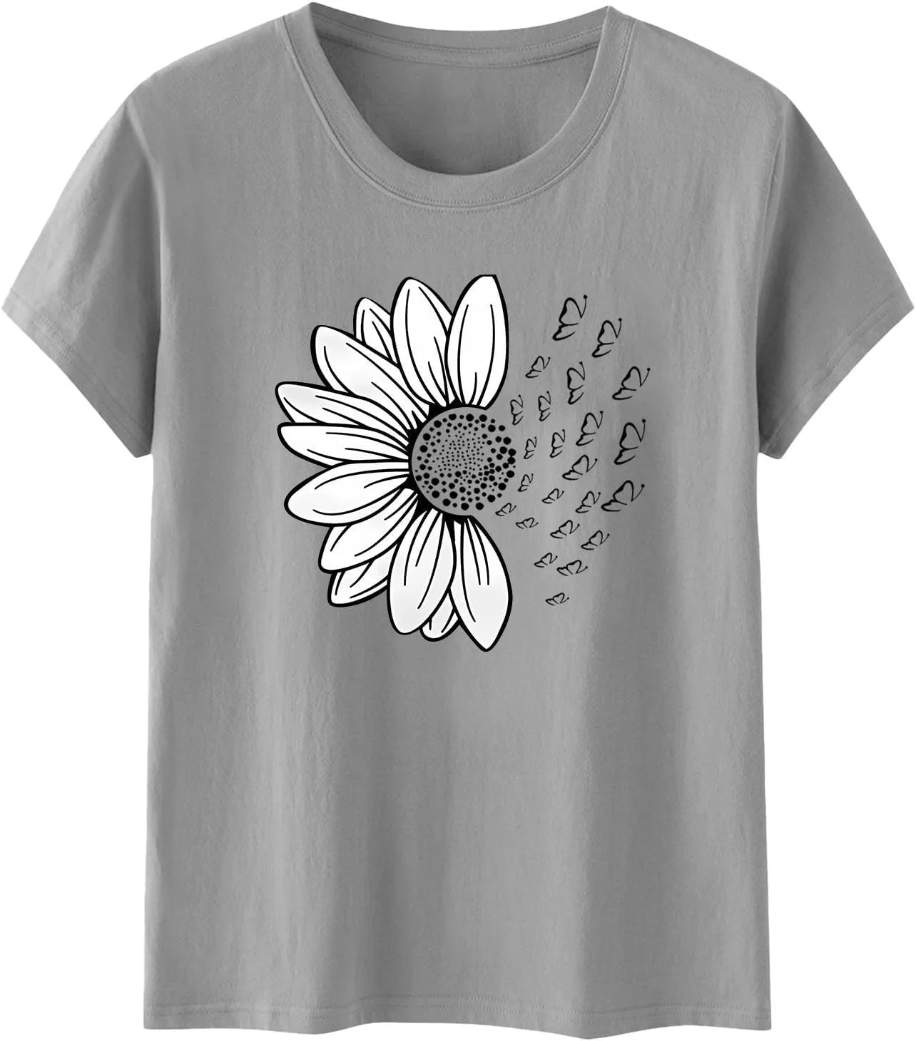 Womens Sunflower Butterfly Graphic T Shirts Plus Size Summer Short Sleeve Crewneck Tees Casual Loose Lightweight Top