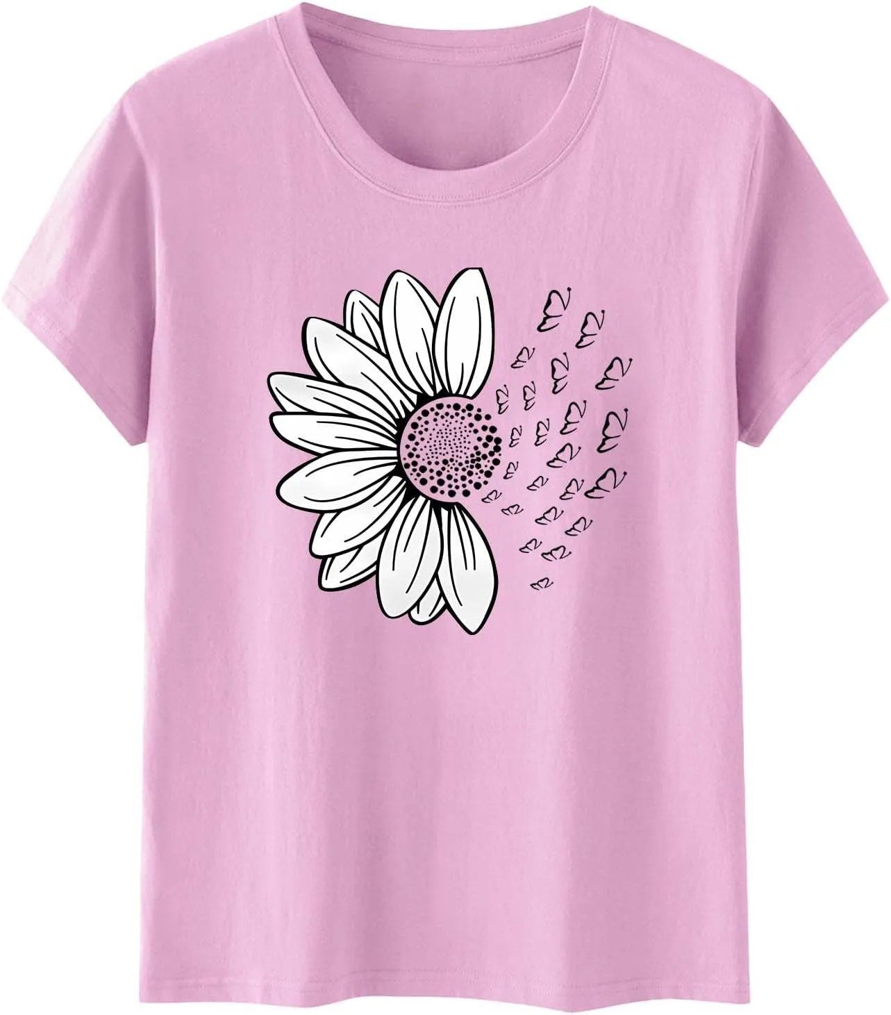 Womens Sunflower Butterfly Graphic T Shirts Plus Size Summer Short Sleeve Crewneck Tees Casual Loose Lightweight Top