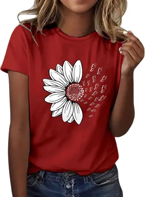 Womens Sunflower Butterfly Graphic T Shirts Plus Size Summer Short Sleeve Crewneck Tees Casual Loose Lightweight Top