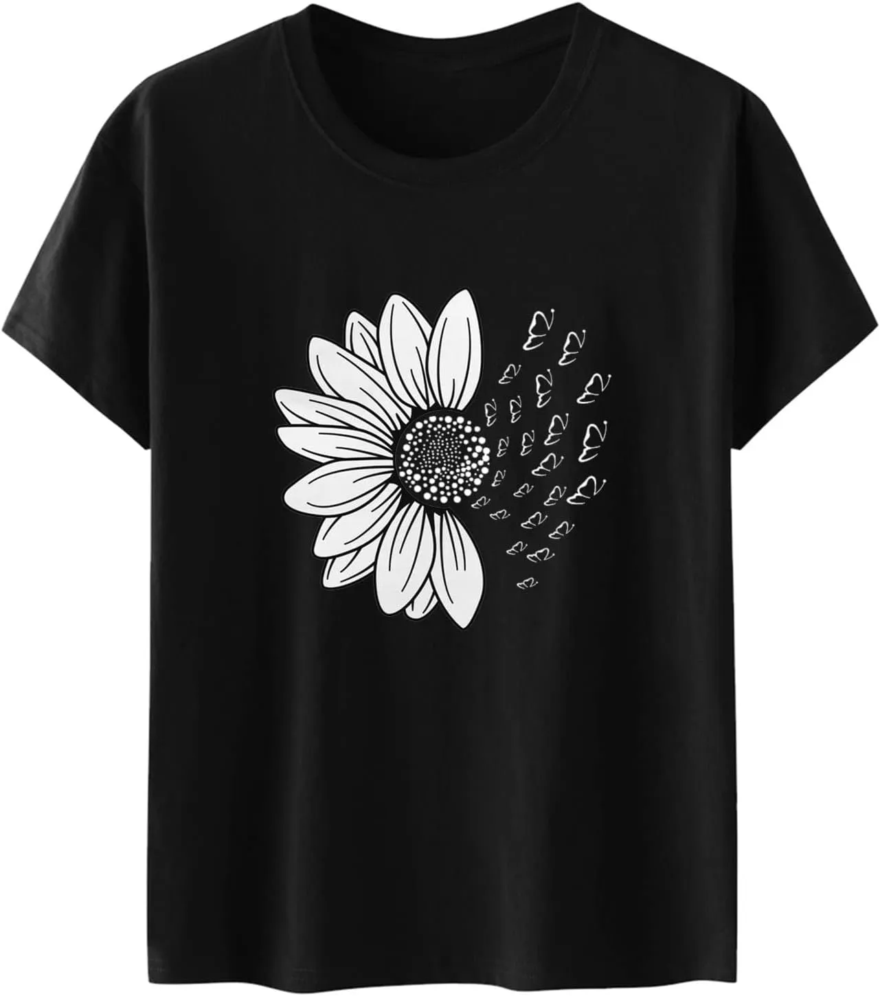 Womens Sunflower Butterfly Graphic T Shirts Plus Size Summer Short Sleeve Crewneck Tees Casual Loose Lightweight Top