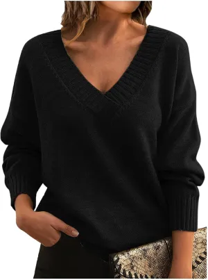 Womens Sweaters V Neck Fall Outfits 2024 Pullover Tops Winter Clothes Lightweight Long Sleeve Tops Casual Knit Shirts