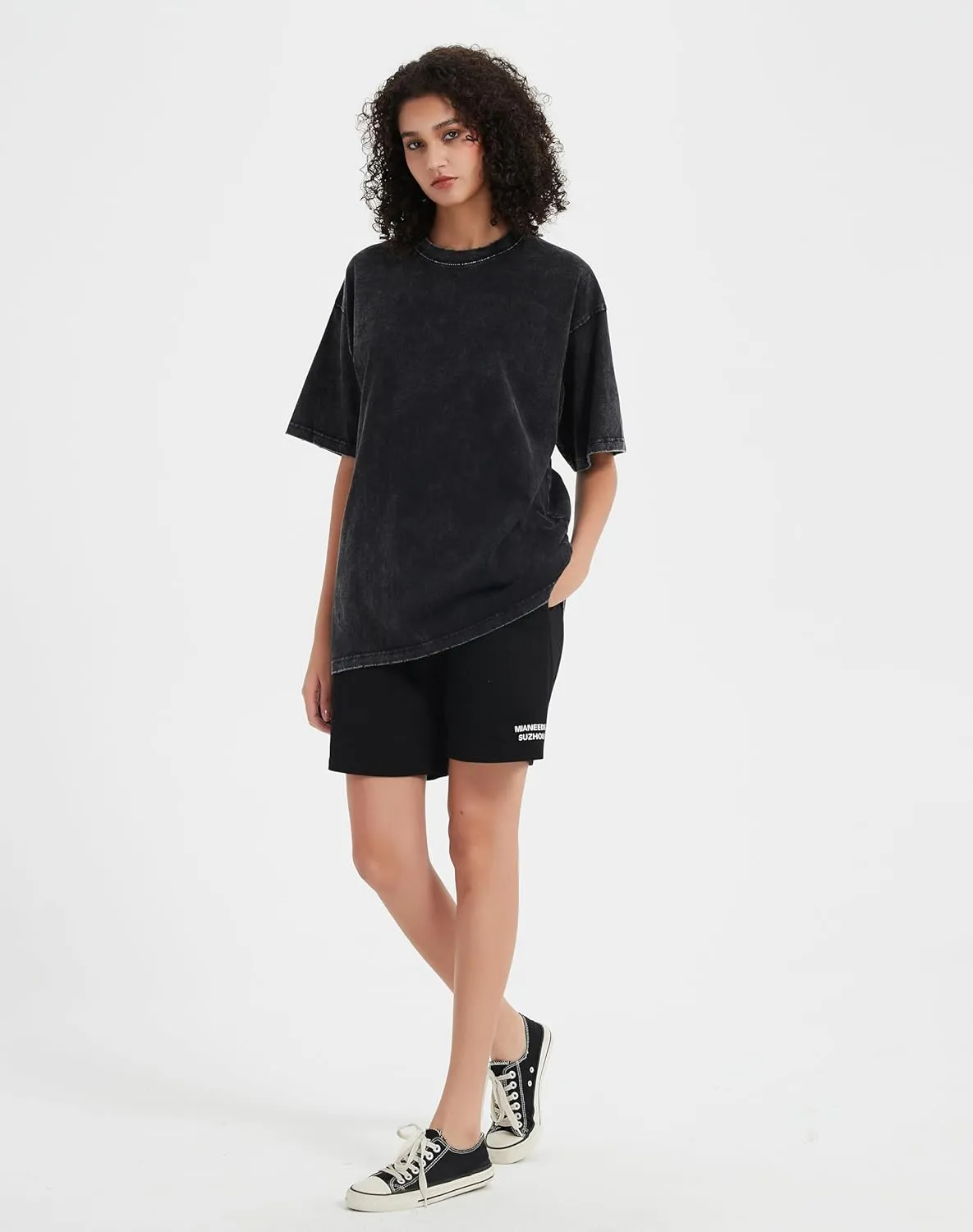 Womens Washed Vintage T-Shirt Summer Casual T Shirts Thick Short Sleeve Loose Crew Neck Cotton Tops