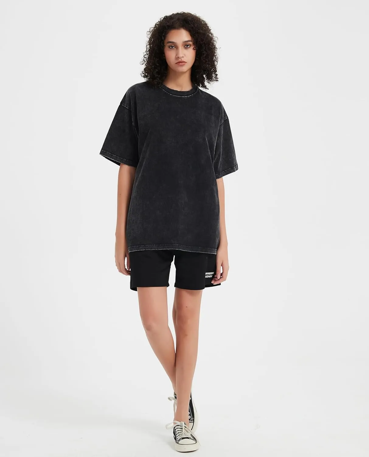 Womens Washed Vintage T-Shirt Summer Casual T Shirts Thick Short Sleeve Loose Crew Neck Cotton Tops