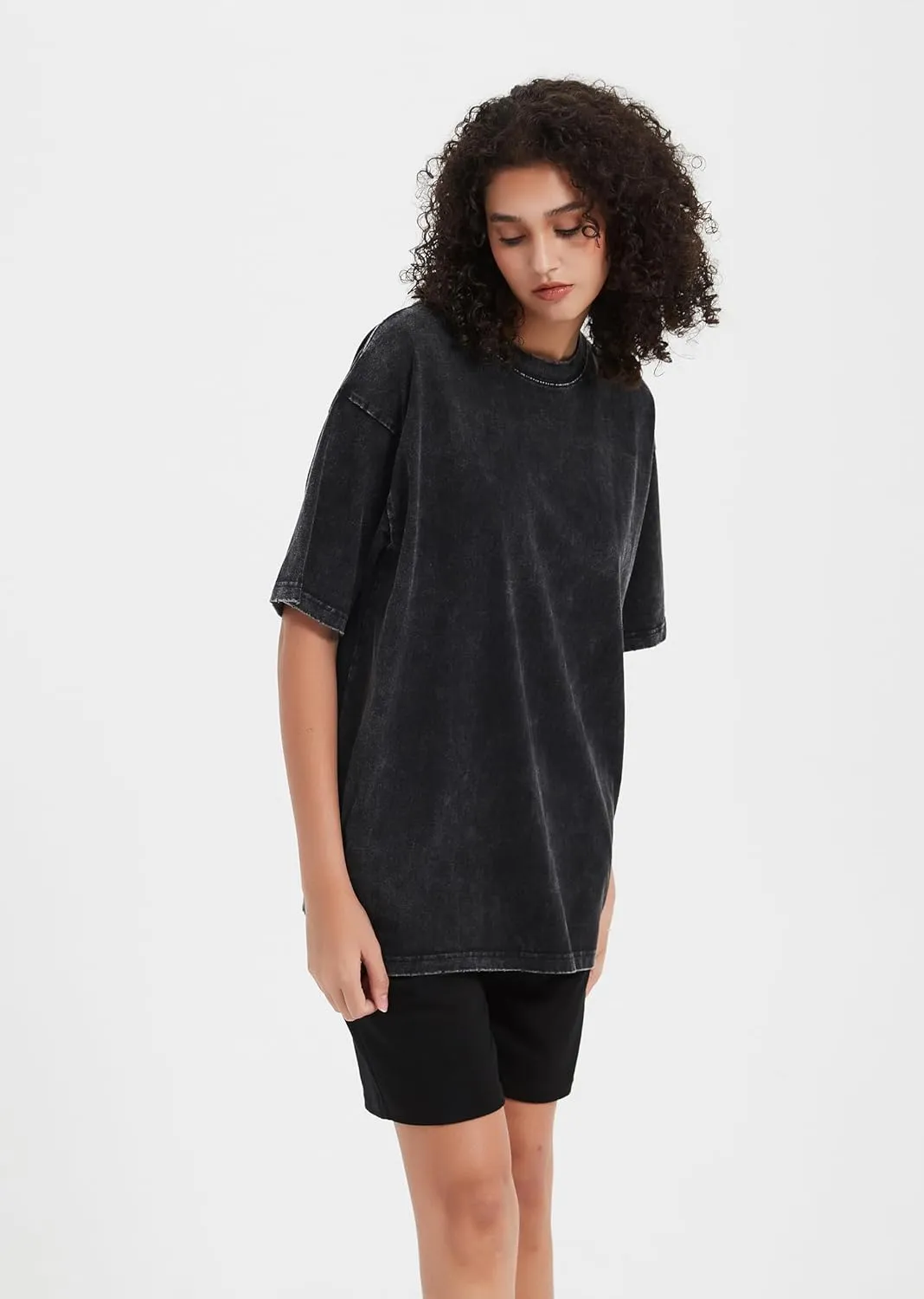 Womens Washed Vintage T-Shirt Summer Casual T Shirts Thick Short Sleeve Loose Crew Neck Cotton Tops