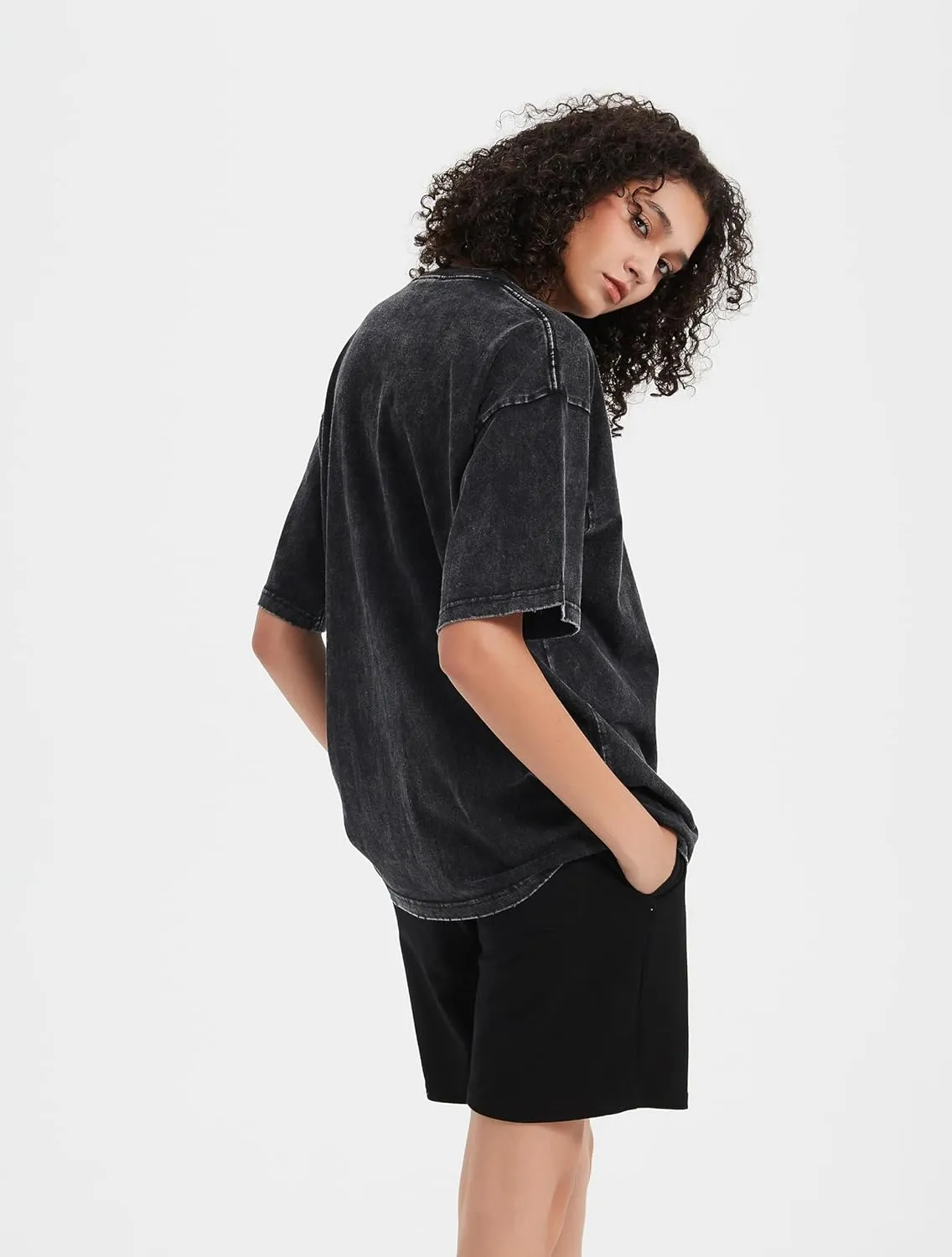 Womens Washed Vintage T-Shirt Summer Casual T Shirts Thick Short Sleeve Loose Crew Neck Cotton Tops