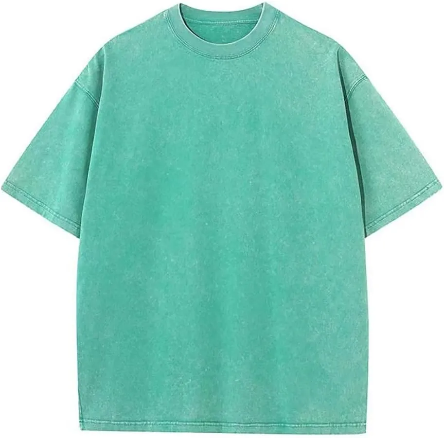 Womens Washed Vintage T-Shirt Summer Casual T Shirts Thick Short Sleeve Loose Crew Neck Cotton Tops
