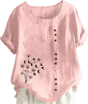 Workout Tops for Women Loose Fit Cotton Linen Crew Neck Half Sleeves Oversized T Shirt Solid Casual Loose Basic Top