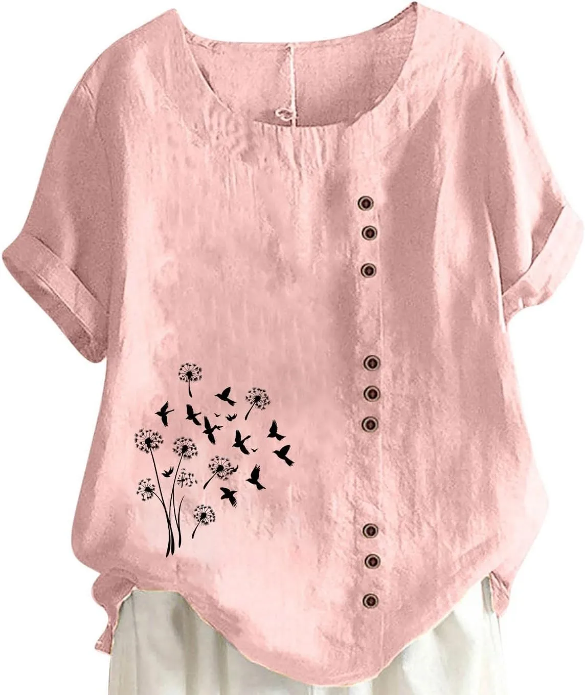 Workout Tops for Women Loose Fit Cotton Linen Crew Neck Half Sleeves Oversized T Shirt Solid Casual Loose Basic Top