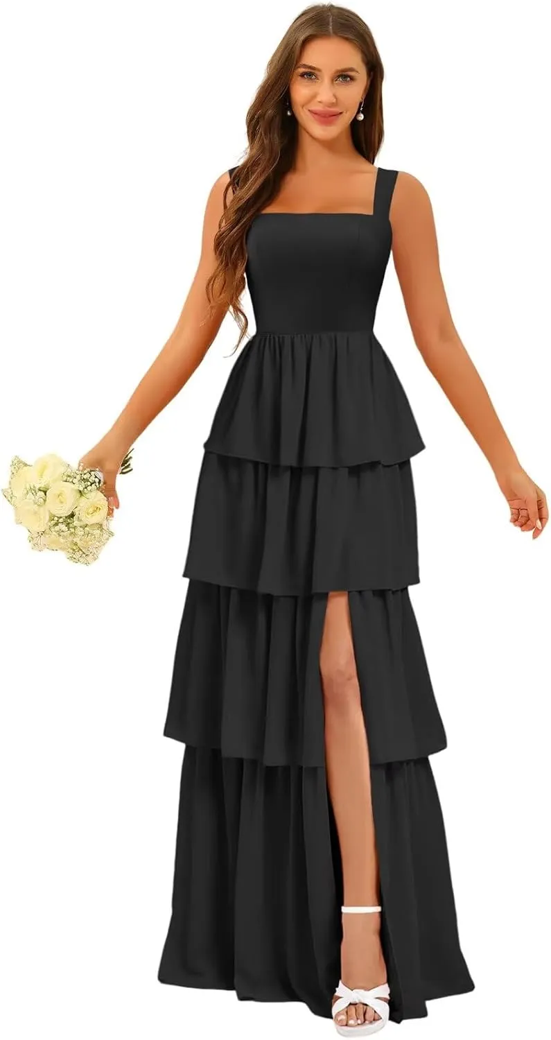 YOFF Tiered Ruffles Bridesmaid Dresses with Slit 2025 Chiffon Formal Evening Dresses for Women YO239