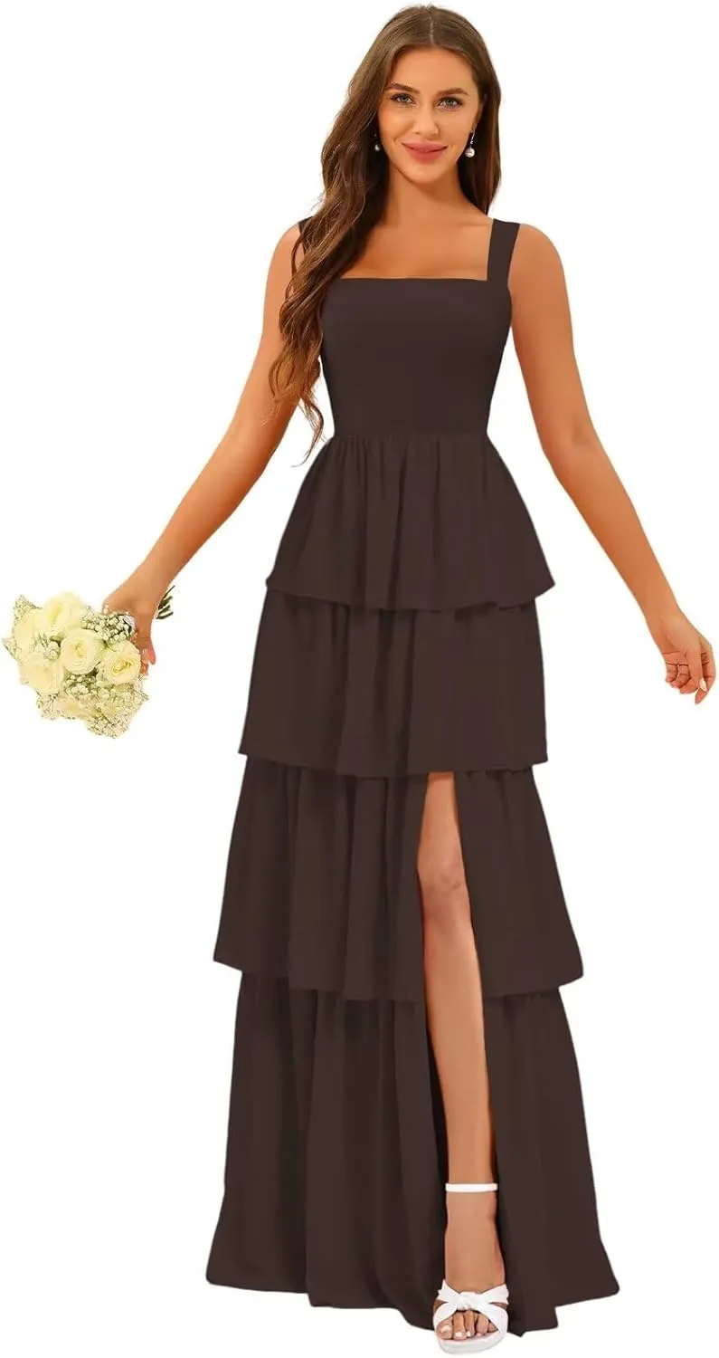 YOFF Tiered Ruffles Bridesmaid Dresses with Slit 2025 Chiffon Formal Evening Dresses for Women YO239