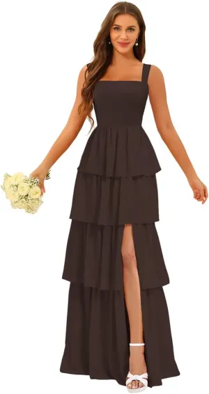 YOFF Tiered Ruffles Bridesmaid Dresses with Slit 2025 Chiffon Formal Evening Dresses for Women YO239