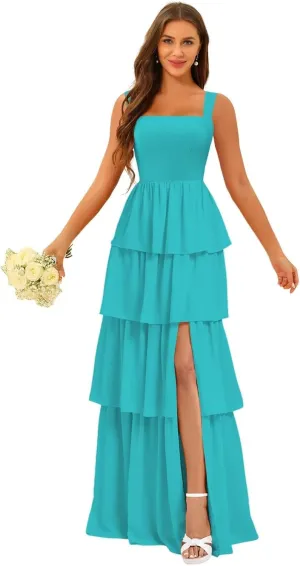 YOFF Tiered Ruffles Bridesmaid Dresses with Slit 2025 Chiffon Formal Evening Dresses for Women YO239