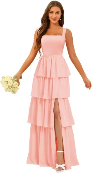 YOFF Tiered Ruffles Bridesmaid Dresses with Slit 2025 Chiffon Formal Evening Dresses for Women YO239